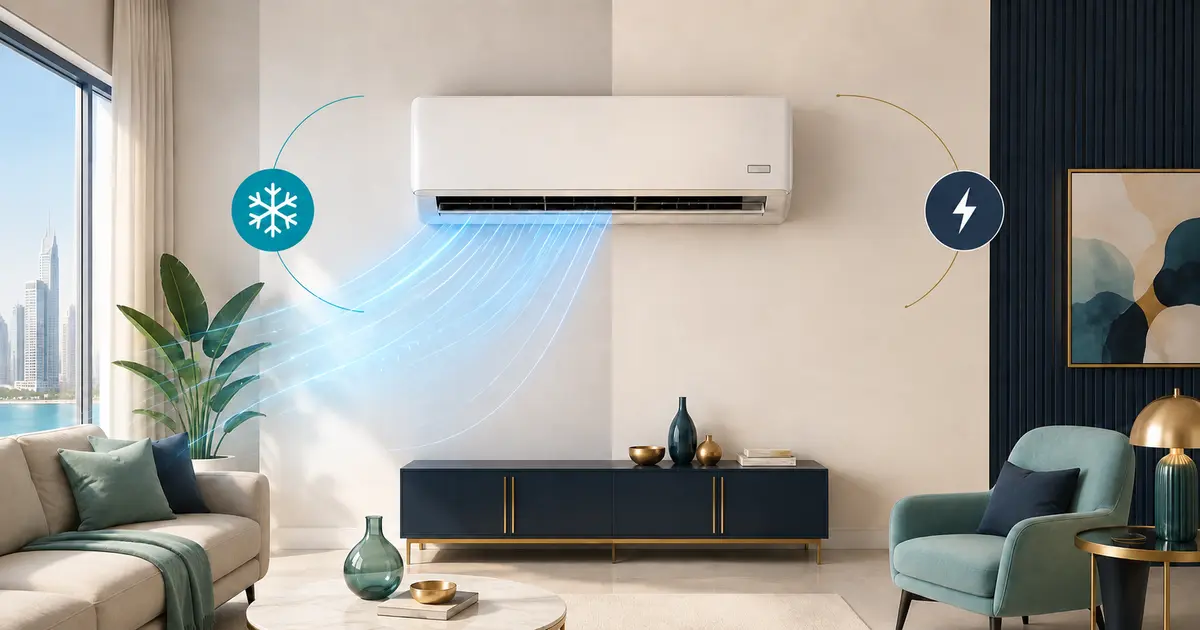 مقارنة بصرية بين ملصق سعة التبريد BTU وملصق القدرة الكهربائية بالواط على مكيف هواء